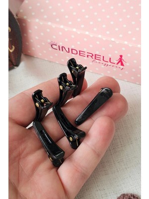 Cinderella 6'lı Siyah Mini Plastik Pens Toka Seti 3.5cm - Makyaj Kuaför Maşa Fön Dalga Klipsli Saç Tutucu