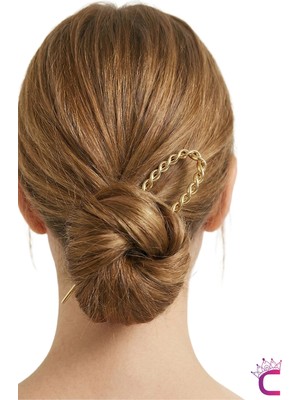 Cinderella Twist Model French Pin Kadın Gold Metal Topuz Tokası 12.5cm - Modern Çubuk Toka Saç Topuz Çubuğu