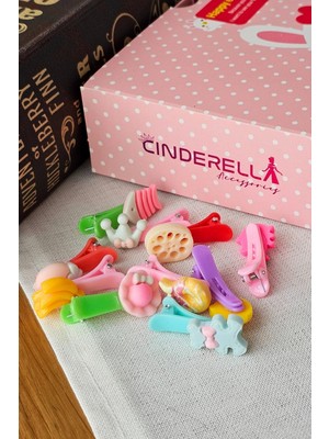 Cinderella 10'lu Mini Sevimli Karışık Figürlü Renkli Çocuk Pens Toka Seti - Hediyelik Bebek Klipsli Saç Tokası