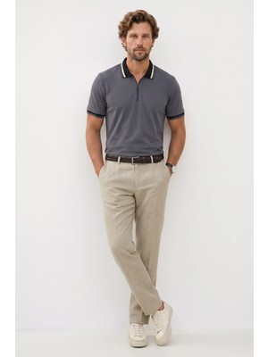 Tudors Erkek Slim Fit Dar Kesim %100 Pamuk Kısa Kollu Yarım Fermuarlı Antrasit Polo Yaka Tişört