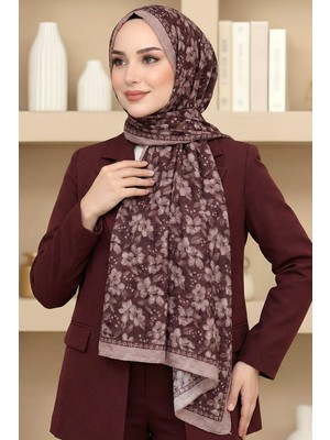 Hadiora Kadın Bordo Çiçek Desenli Bambu Crush Şal