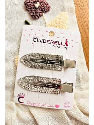 Cinderella 2'li Zirkon Taş Işlemeli Şık Hediyelik Iz Yapmayan Pens Klipsli Saç Makyaj Tokası 6cm Gümüş Metal