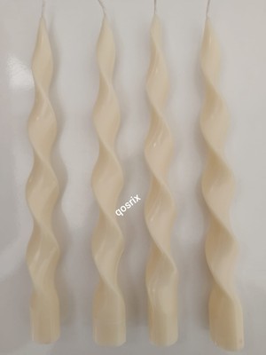 Qosrix 4'lü Açık Krem Burgulu Şamdan Soya Mumu Doğal Kokulu Uzun Çubuk Konik Burgu Mum Spiral Dekoratif