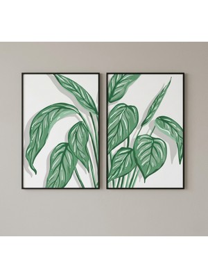 Hippodeco 2 Parçalı A5 Mdf Bitki Tablo Seti – Split Plant Design, Minimal Modern Duvar Dekoru - Fastdekor