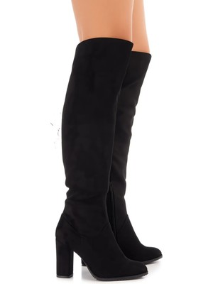 Fox Shoes Siyah Kadın Çizme A654018002 Süet Malzemeden Yüksek Kalın Topuklu Günlük Kullanım İçin