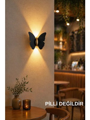 Edison Modern Kelebek Aplik Iç ve Dış Mekan Aplik Butterfly LED Aplik Siyah Gövde Gün Işığı Kelebek Aplik
