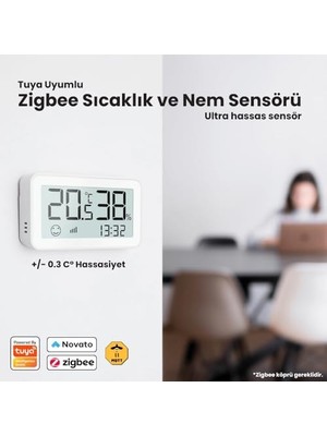 Skygo LCD Ekranlı Sıcaklık ve Nem Sensörü (, Smart Life, Assistant, ZIGBEE2MQTT Uyumlu)