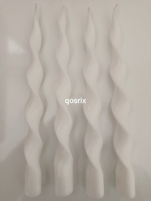 Qosrix 4'lü Beyaz Burgulu Şamdan Soya Mumu Doğal Kokulu Uzun Çubuk Konik Burgu Mum Spiral Dekoratif