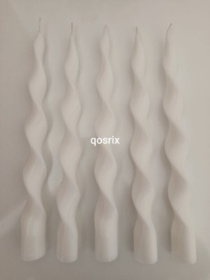 Qosrix 5'li Beyaz Burgulu Şamdan Soya Mumu Doğal Kokulu Uzun Çubuk Konik Burgu Spiral Mum Dekoratif