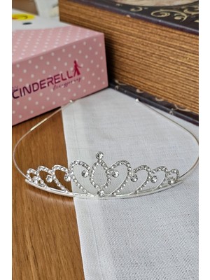 Cinderella Zirkon Taşlı Kız Çocuk Prenses Tacı Gümüş Model8 - Doğum Günü Parti Düğün Kına Kuran Saç Bandı Toka