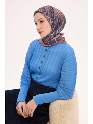 Silk Home Viskon Velora Eşarp Dört Mevsim Antik Motif Desen Indigo 90X90