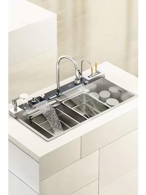 Konk Tools Lüx Dijital Akıllı Eviye Seti  Premium Krom Akıllı Mutfak Evyesi- 100X46 cm Çok Fonksiyonlu-