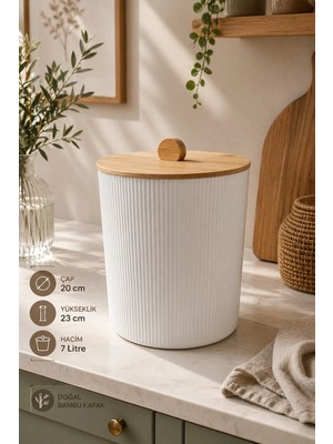 Makri Home Orijinal Bambu Kapaklı Saklama Kutusu, 7 Litre, 20X23 cm