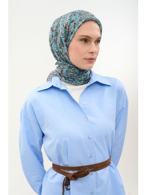 Silk Home Tencel Monare Eşarp Saray Baharı Desen Gök Mavi 90X90