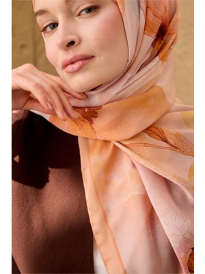 Silk Home Polyester Velina Şal Pudra-Yavruağzı-Gold Desenli Parlak Dokulu Hafif 190X70