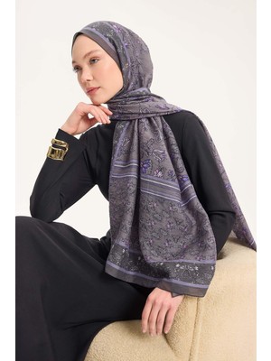 Silk Home Tencel Monare Şal Koyu Gri Çiçek Desen 75X195