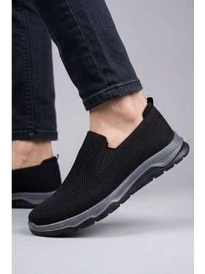 Liarca Ultra Hafif Nefes Alabilir Siyah Gri Slip-On Sneaker Günlük Rahat Erkek Spor Ayakkabı
