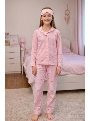 Enie Kız Çocuk Karpuz Desenli 4 Mevsim Pijama Takımı + Göz Bandı