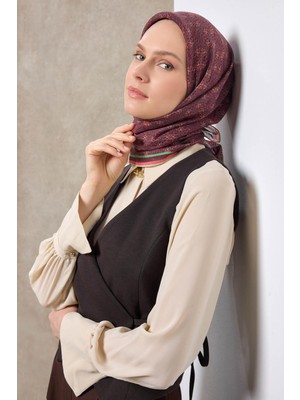 Silk Home Tencel Monare Eşarp Geometrik Motif Desen Mürdüm 90X90