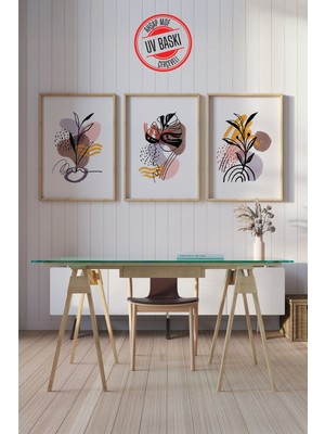 Giftcrea Dekoratif 3’lü Ahşap Tablo Seti | Uv Baskı Çerçeveli Duvar Tablosu V2