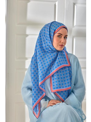 Silk Home %100 Vual Ipek Şal Gök Mavi Bebe Mavi Yavruağzı Desenli 70X190