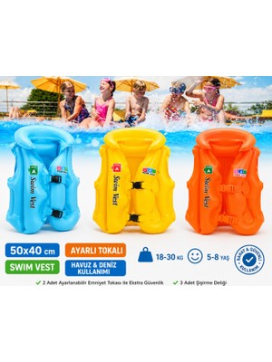 LRS Store A+ 5-8 Yaş Çocuk Şişme Can Yeleği 50X40 cm Yüksek Kalite Havuz Deniz Yüzme Yelek 18-30 kg Taşıma