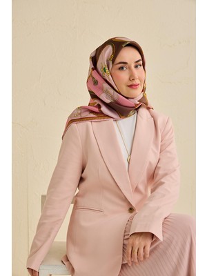 Silk Home Twill Ipek Eşarp Kemer Desen Pembe 90X90