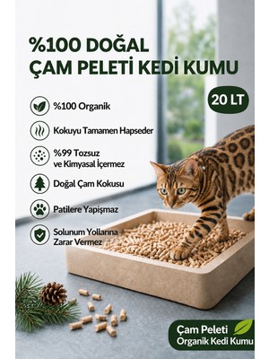 Denizli Pelet %100 Doğal Çam Peleti Kedi Kumu 10 kg (20 lt) Koku Hapsetme ve Topaklanmayan Özellik
