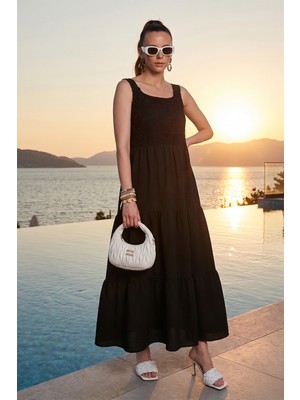 Lela Relaxed Fit Volanlı Uzun Elbise Kadın Elbise 611EL010