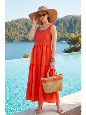 Lela Relaxed Fit Volanlı Uzun Elbise Kadın Elbise 611EL010