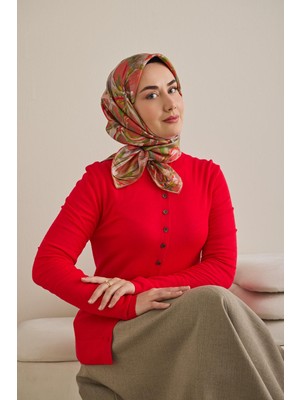 Silk Home Twill Ipek Eşarp Floral Art Desen Kırmızı 90X90