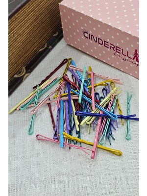 Cinderella 50'li Karışık Soft Renkli Çocuk Tel Toka 5.5cm Metal - Yumuşak Uçlu Acıtmaz Kadın Tel Saç Tokası