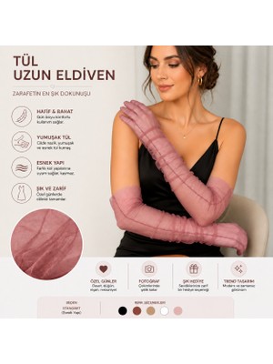 Hamiki Gül Kurusu Renk Uzun Tül Gelin Eldiveni – Şık Nikah & Düğün Eldiveni
