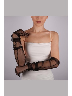 Hamiki Siyah Renk Uzun Tül Gelin Eldiveni – Şık Nikah & Düğün Eldiveni