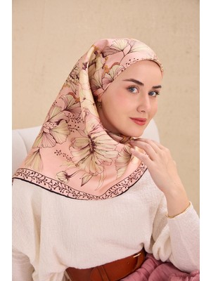Silk Home Twill Ipek Eşarp Büyük Çiçek Tozpembe 90X90