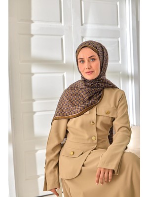 Silk Home %100 Vual Ipek Şal Haki Gold Desenli 70X190