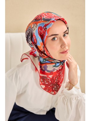 Silk Home Twill Ipek Eşarp Art Desen Kırmızı 90X90