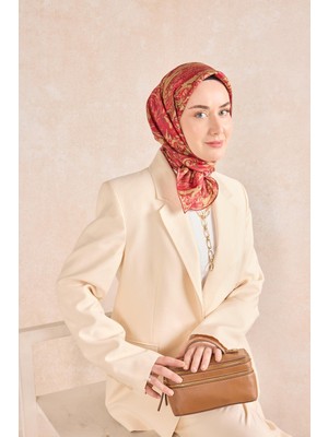 Silk Home Twill Ipek Eşarp Royale Şal Desen Pembe-Kırmızı 90