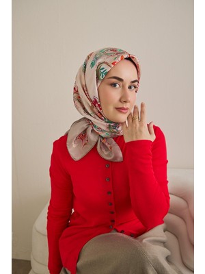 Silk Home Twill Ipek Eşarp Şal Desen Uçuk Gri 90X90