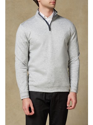 Abbate Fiero Örme Kumaş Viskon Karışımlı Modern Fit Gri Dik Yaka Erkek Düz Sweatshirt