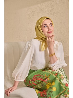 Silk Home Twill Ipek Eşarp Minimal Desen Sarı 90X90