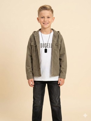 Cıvıltı Kolye Hediyeli Erkek Çocuk Keten Gömlek, T-Shirt, Pantolon 3lü Takım