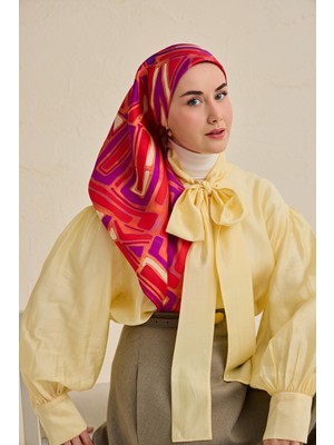 Silk Home Twill Ipek Eşarp Bohem Atlas Desen Somon 90X90
