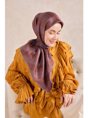 Silk Home Twill Ipek Eşarp Minimal Desen Kiremit 90X90