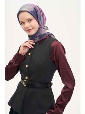 Silk Home Olinda Ipek Karışımlı Eşarp Soyut Desen Lacivert 90X90
