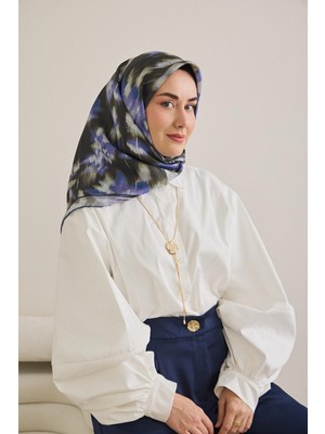 Silk Home Twill Ipek Eşarp Soyut Çiçek Desen Siyah 90X90