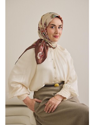Silk Home Twill Ipek Eşarp Şal Desen Fildişi 90X90
