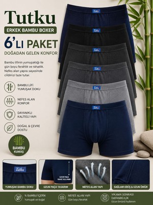 Tutku Elit Erkek Bambu Boxer 6’lı Paket – Yumuşak Konforlu Pamuklu Boxer Seti