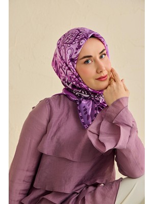 Silk Home Twill Ipek Eşarp Klasik Motif Mor 90X90