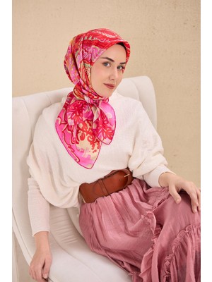 Silk Home Twill Ipek Eşarp Art Desen Fuşya 90X90